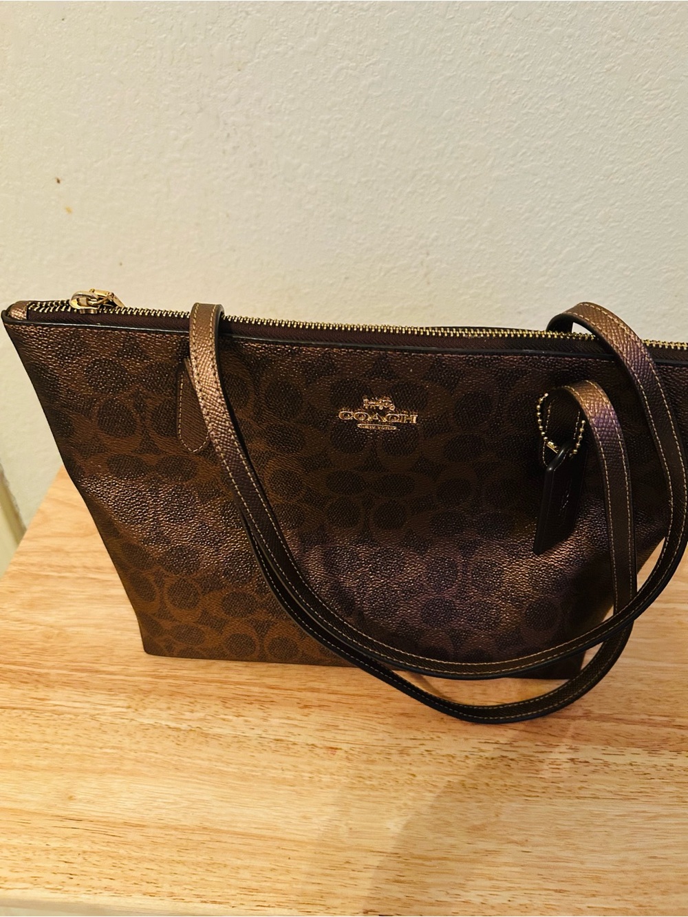 Coach Fiona zip tote bag Brown copper Signature Monogram